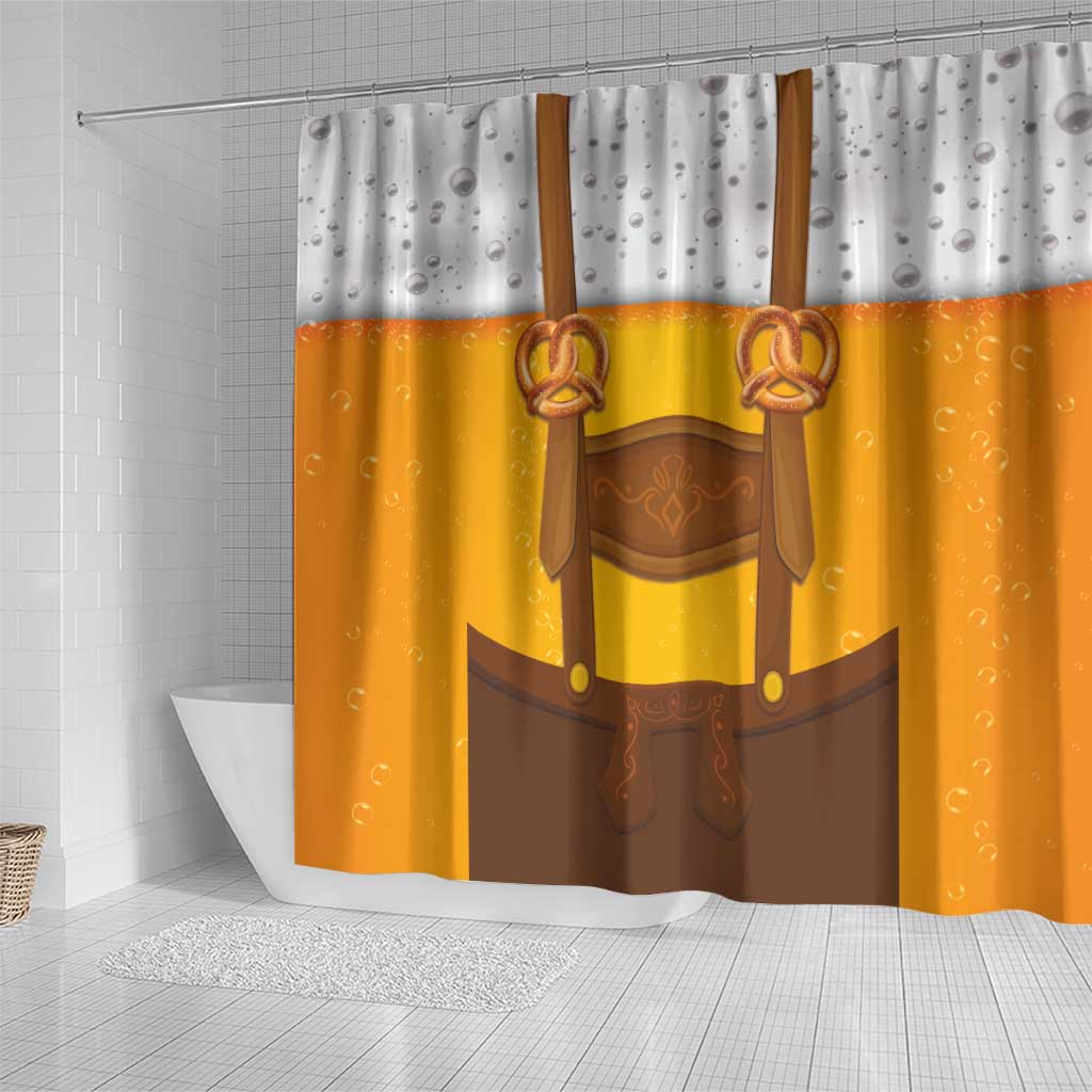 Traditional German Costume - Lederhosen and Soft Pretzel Shower Curtain Oktoberfest Beer Head Funny Style LT03