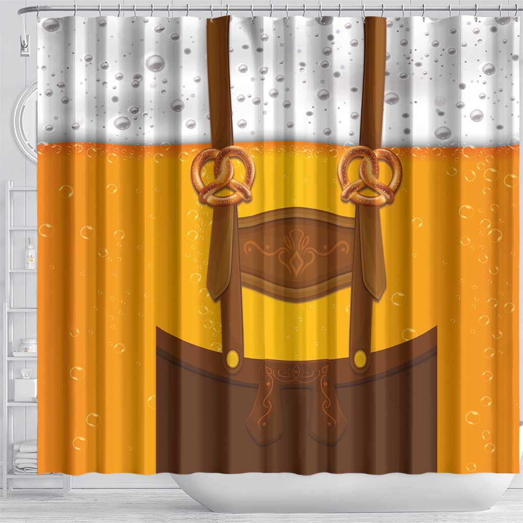 Traditional German Costume - Lederhosen and Soft Pretzel Shower Curtain Oktoberfest Beer Head Funny Style LT03