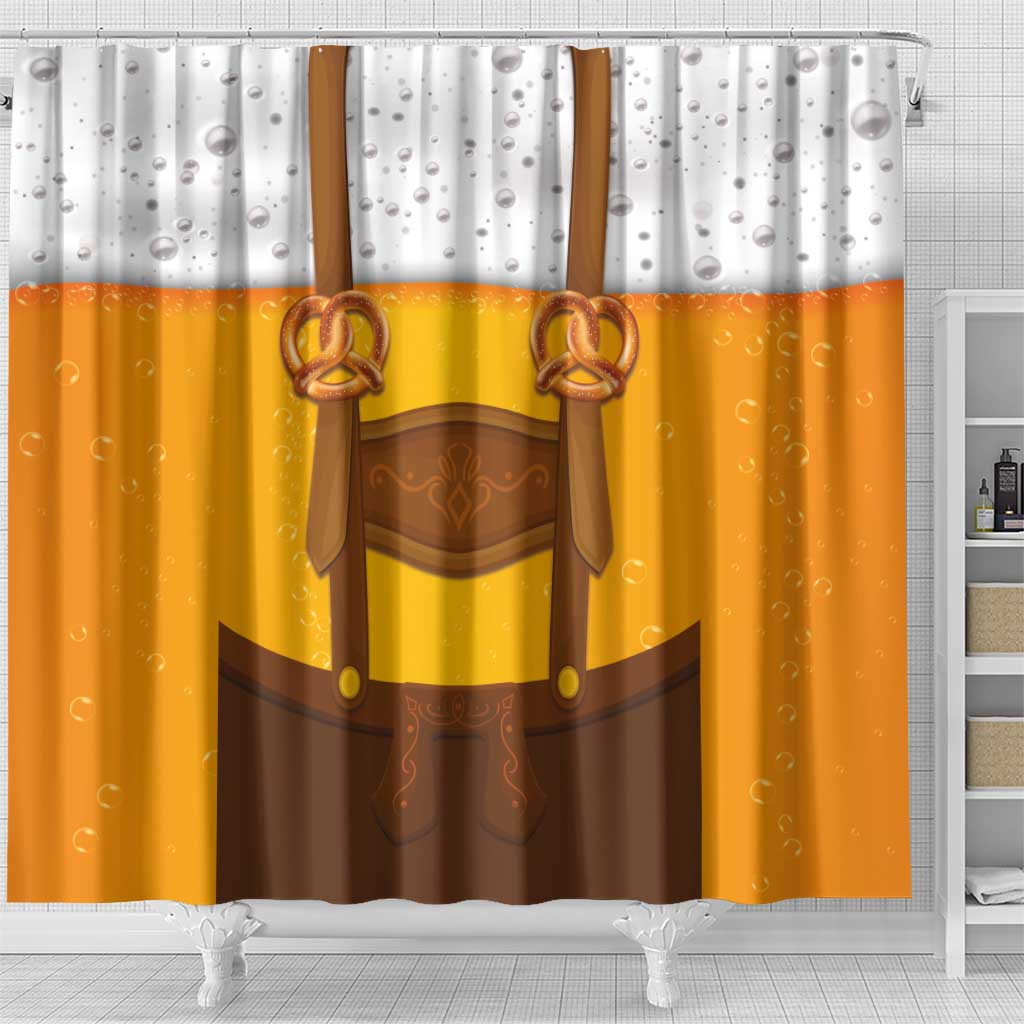 Traditional German Costume - Lederhosen and Soft Pretzel Shower Curtain Oktoberfest Beer Head Funny Style LT03