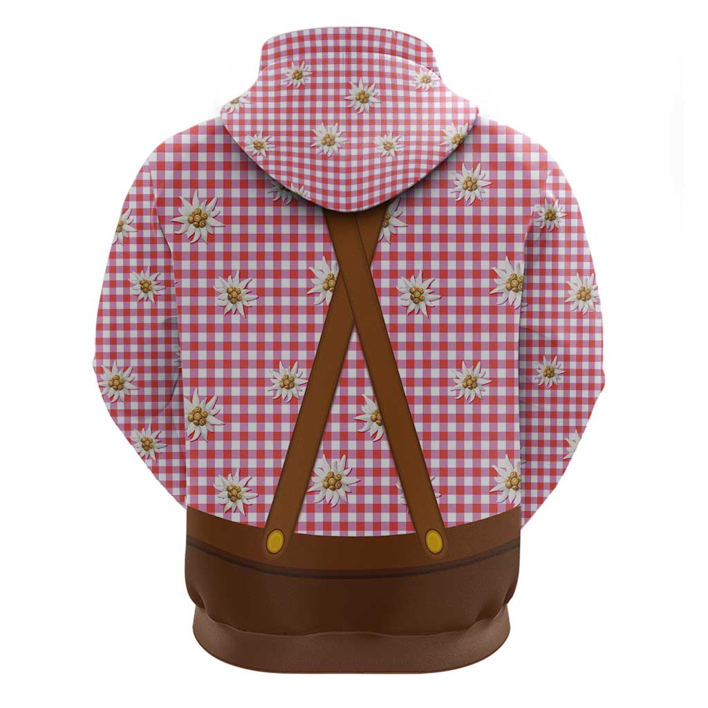 Traditional German Costume - Lederhosen and Soft Pretzel Hoodie Blue Plaid Pattern with Edelweiss Flowers LT03