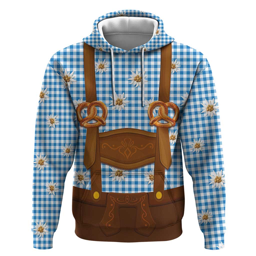 Traditional German Costume - Lederhosen and Soft Pretzel Hoodie Red Plaid Pattern with Edelweiss Flowers LT03