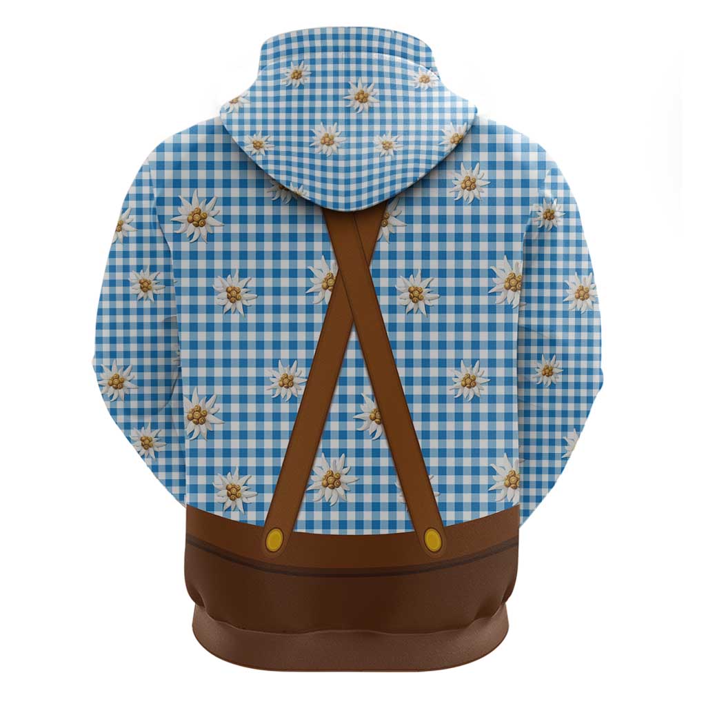 Traditional German Costume - Lederhosen and Soft Pretzel Hoodie Red Plaid Pattern with Edelweiss Flowers LT03