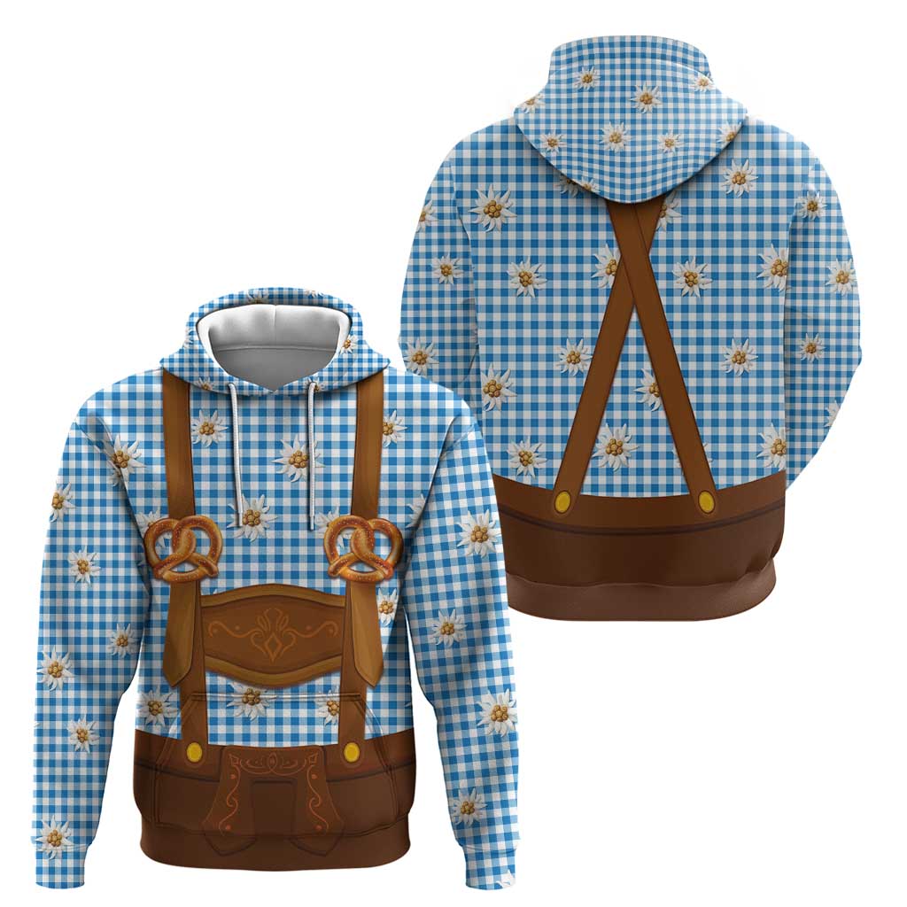 Traditional German Costume - Lederhosen and Soft Pretzel Hoodie Red Plaid Pattern with Edelweiss Flowers LT03