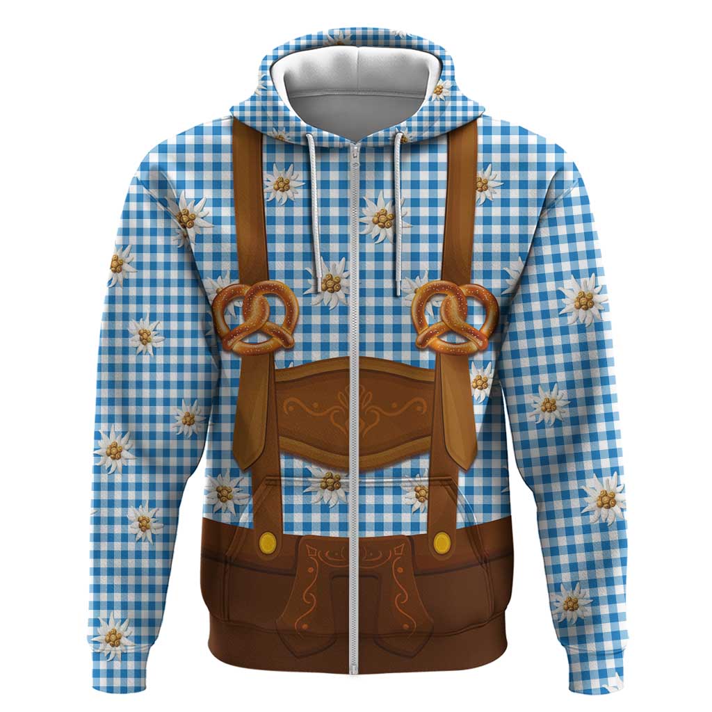 Traditional German Costume - Lederhosen and Soft Pretzel Hoodie Red Plaid Pattern with Edelweiss Flowers LT03