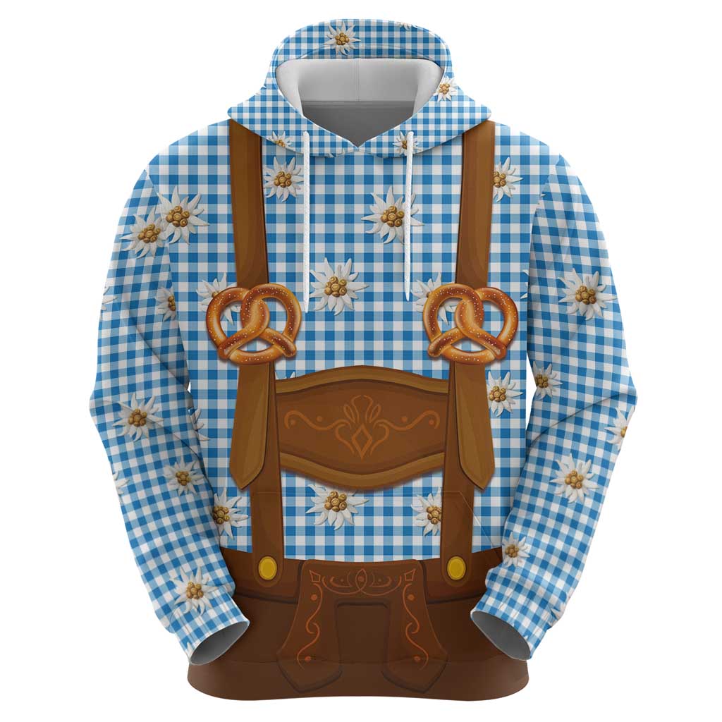 Traditional German Costume - Lederhosen and Soft Pretzel Hoodie Red Plaid Pattern with Edelweiss Flowers LT03
