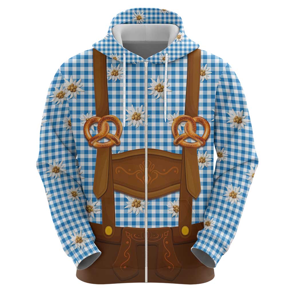 Traditional German Costume - Lederhosen and Soft Pretzel Hoodie Red Plaid Pattern with Edelweiss Flowers LT03