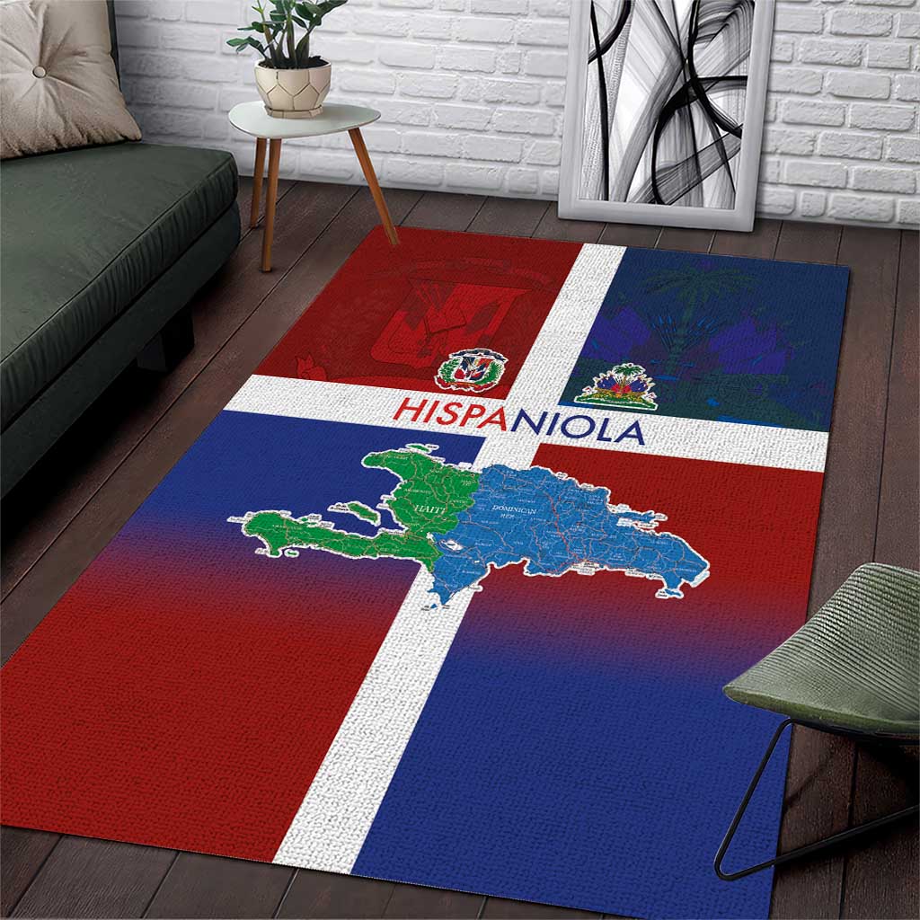 Hispaniola Area Rug Haiti and Dominican Republic Emblems and Flag Style LT03