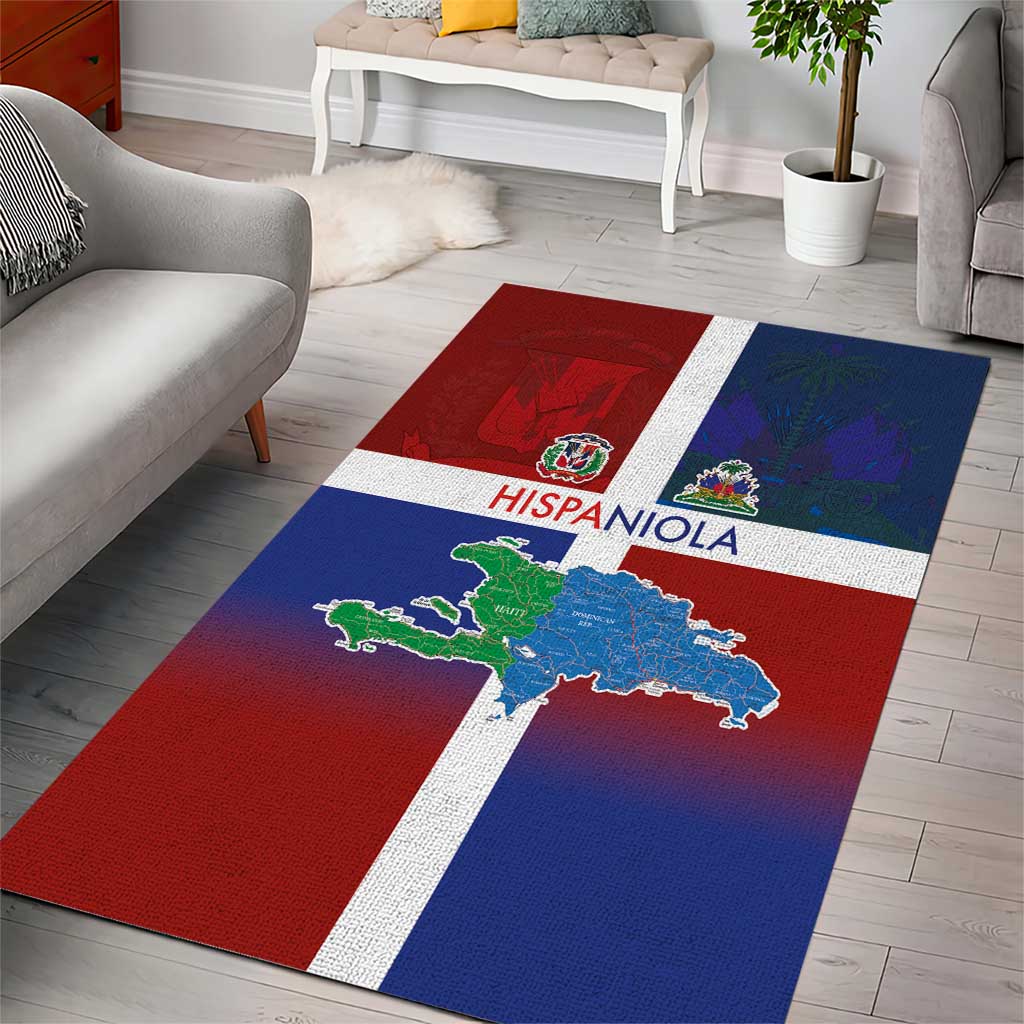 Hispaniola Area Rug Haiti and Dominican Republic Emblems and Flag Style LT03