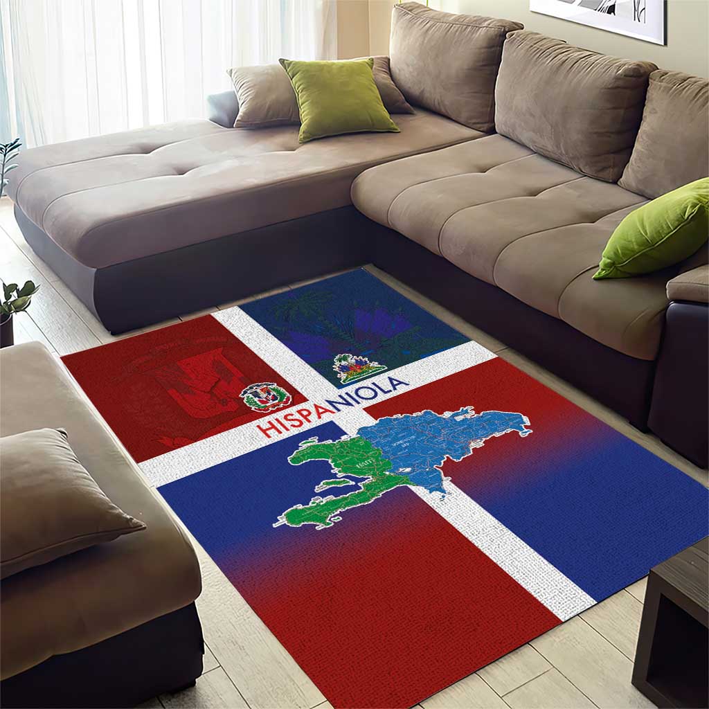 Hispaniola Area Rug Haiti and Dominican Republic Emblems and Flag Style LT03