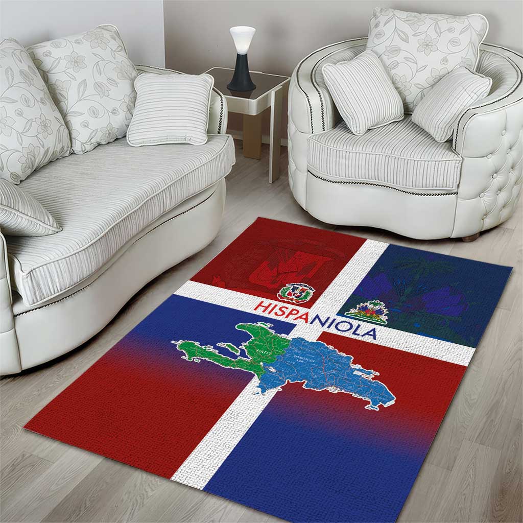 Hispaniola Area Rug Haiti and Dominican Republic Emblems and Flag Style LT03