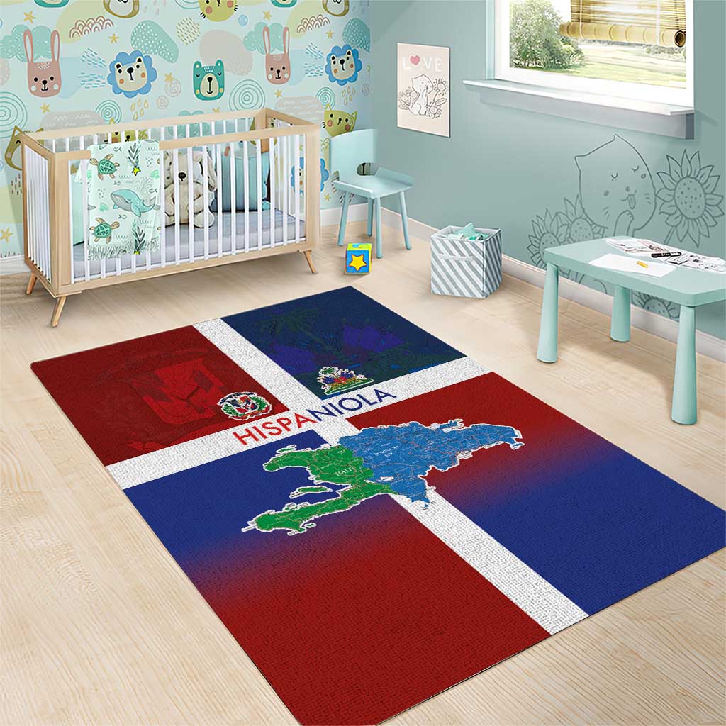 Hispaniola Area Rug Haiti and Dominican Republic Emblems and Flag Style LT03