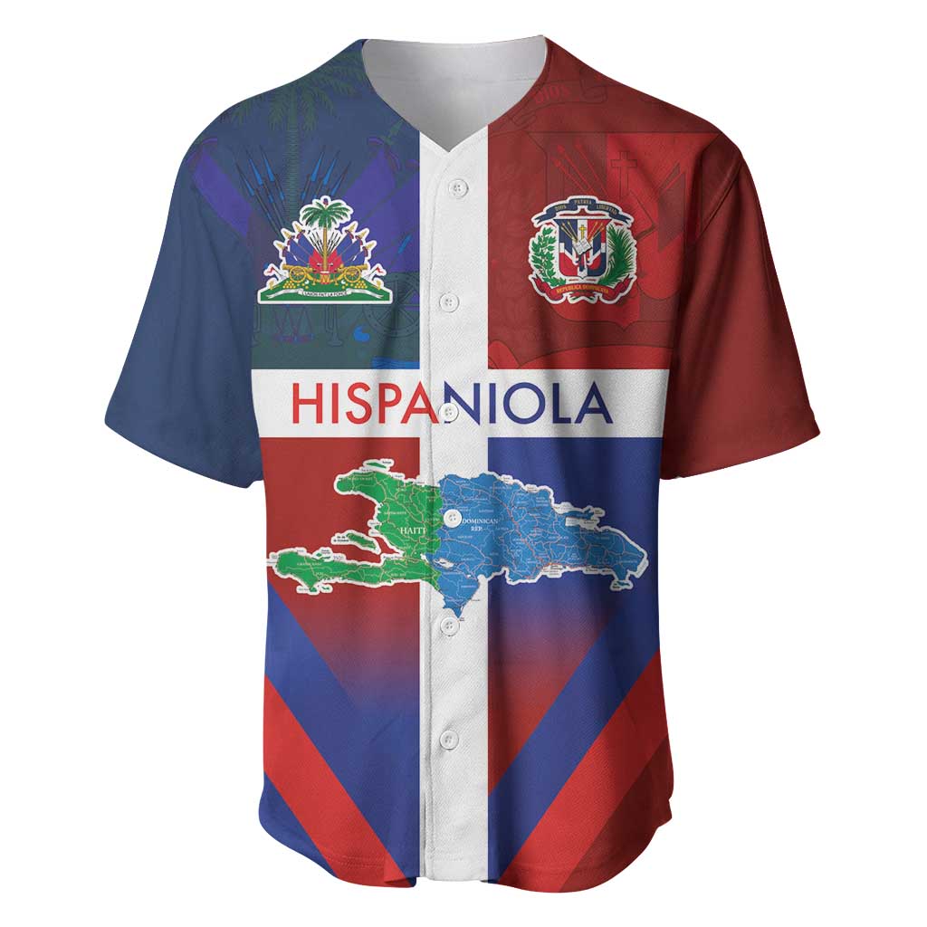 Hispaniola Baseball Jersey Haiti and Dominican Republic Emblems and Flag Style LT03