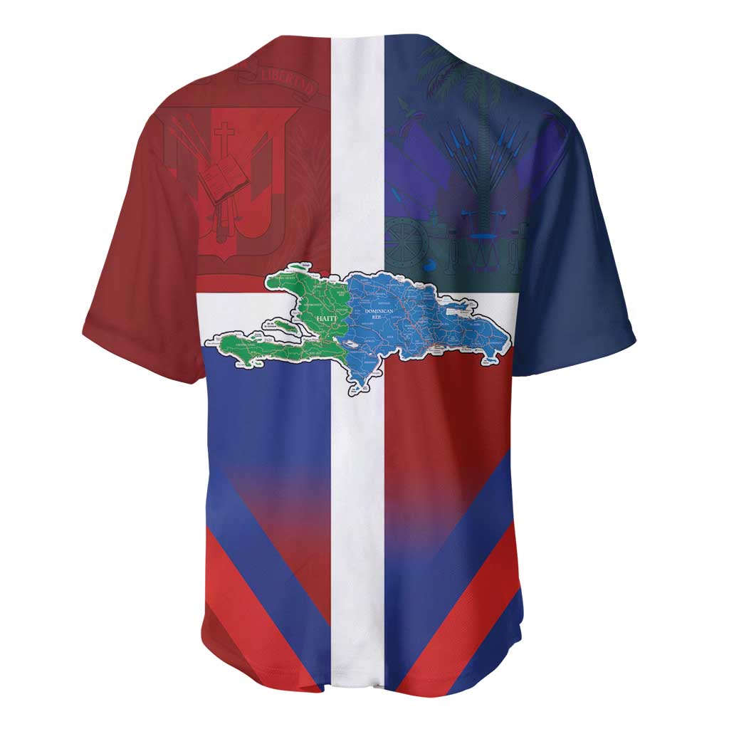 Hispaniola Baseball Jersey Haiti and Dominican Republic Emblems and Flag Style LT03