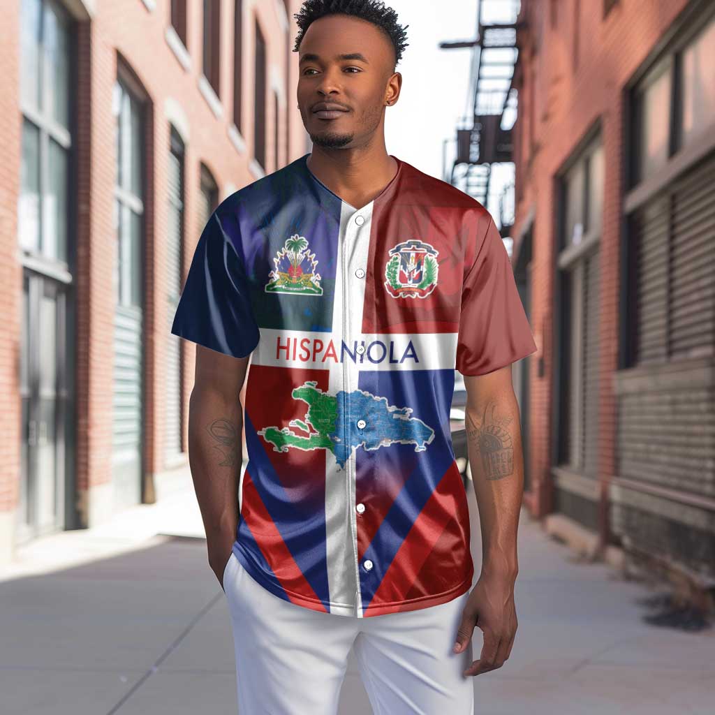Hispaniola Baseball Jersey Haiti and Dominican Republic Emblems and Flag Style LT03