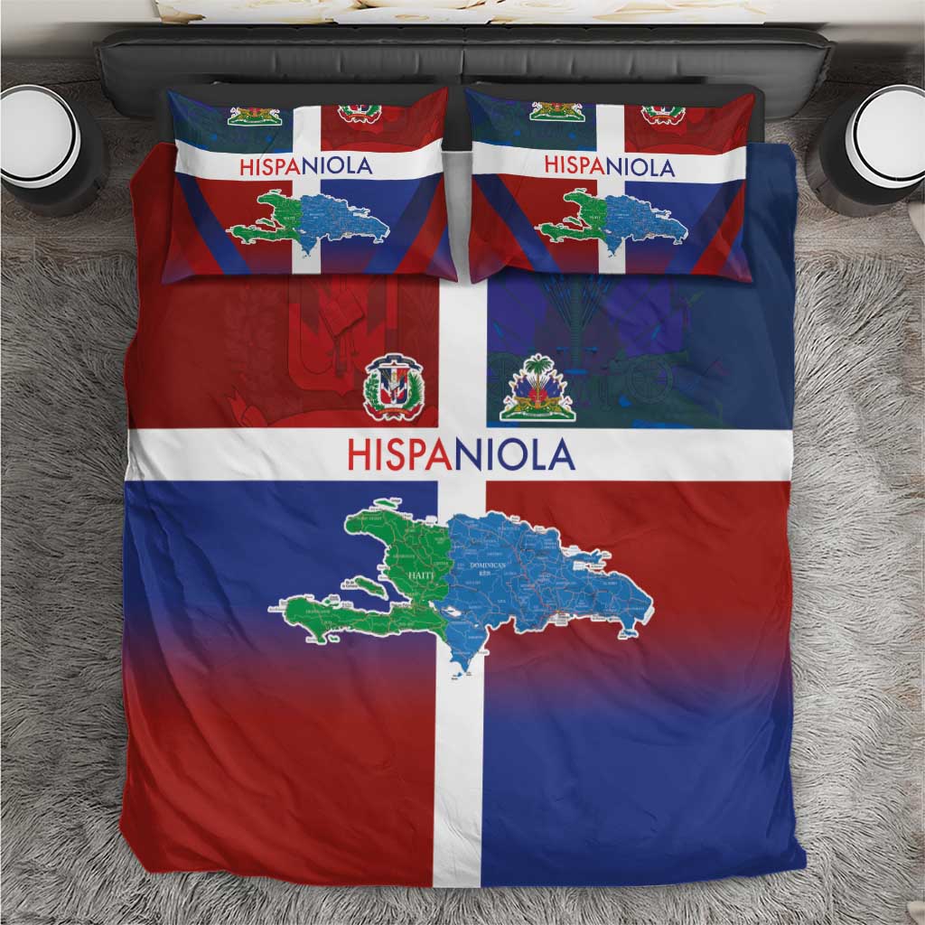 Hispaniola Bedding Set Haiti and Dominican Republic Emblems and Flag Style LT03