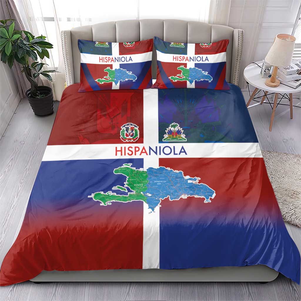 Hispaniola Bedding Set Haiti and Dominican Republic Emblems and Flag Style LT03