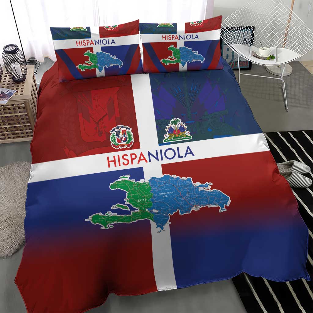 Hispaniola Bedding Set Haiti and Dominican Republic Emblems and Flag Style LT03