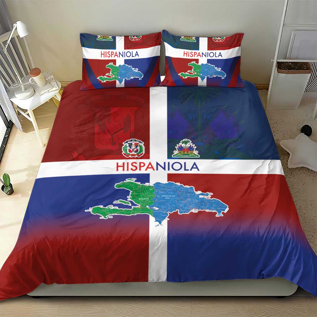Hispaniola Bedding Set Haiti and Dominican Republic Emblems and Flag Style LT03