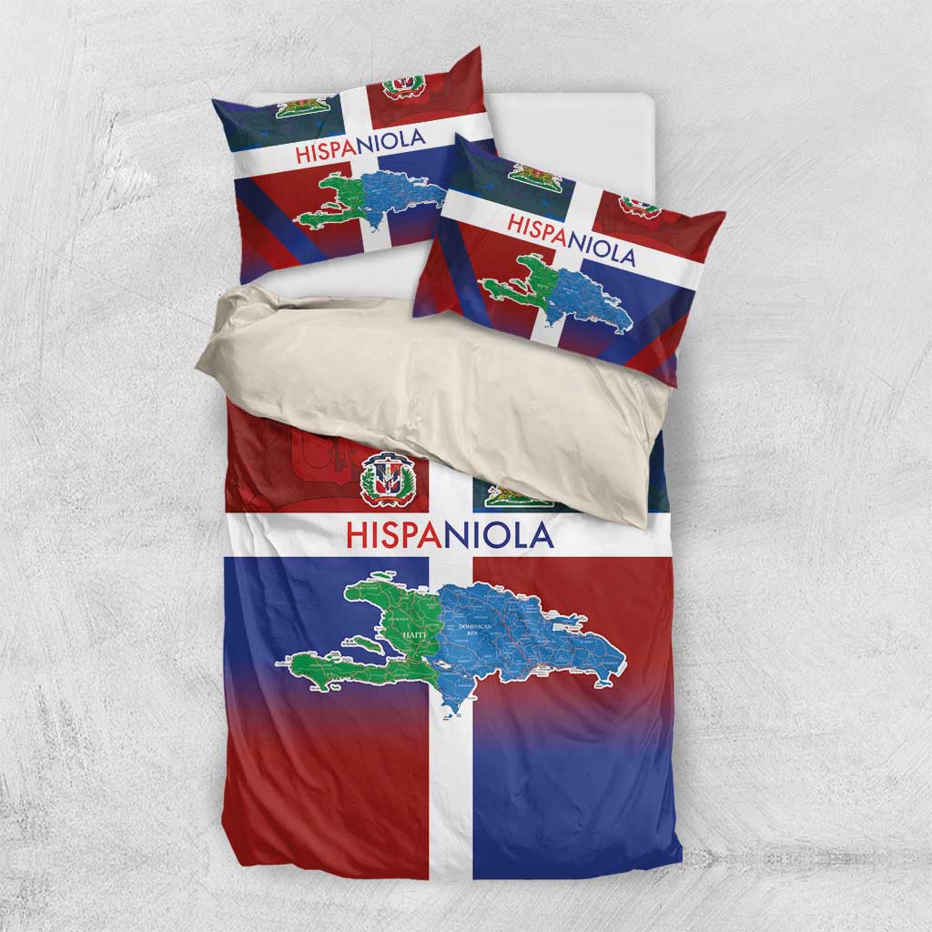 Hispaniola Bedding Set Haiti and Dominican Republic Emblems and Flag Style LT03