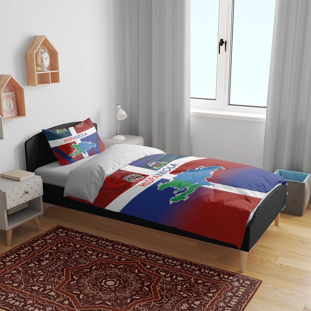 Hispaniola Bedding Set Haiti and Dominican Republic Emblems and Flag Style LT03