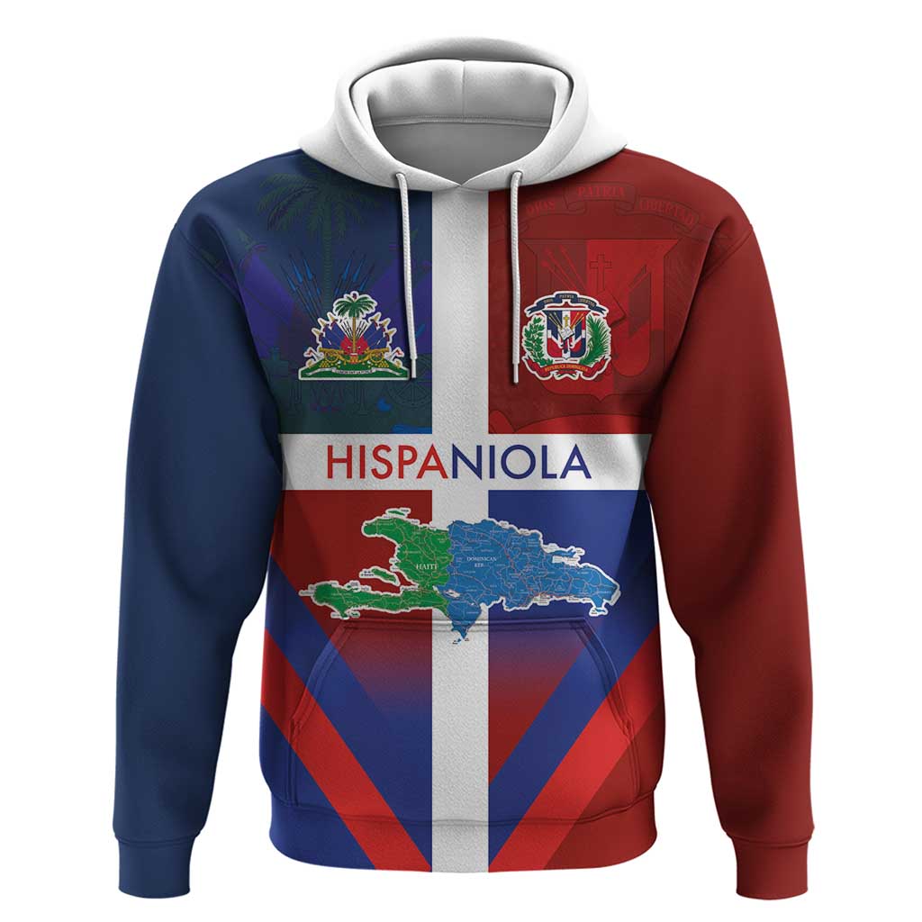 Haiti and Dominican Republic Hoodie Hispaniola with Emblems and Flag Style LT03