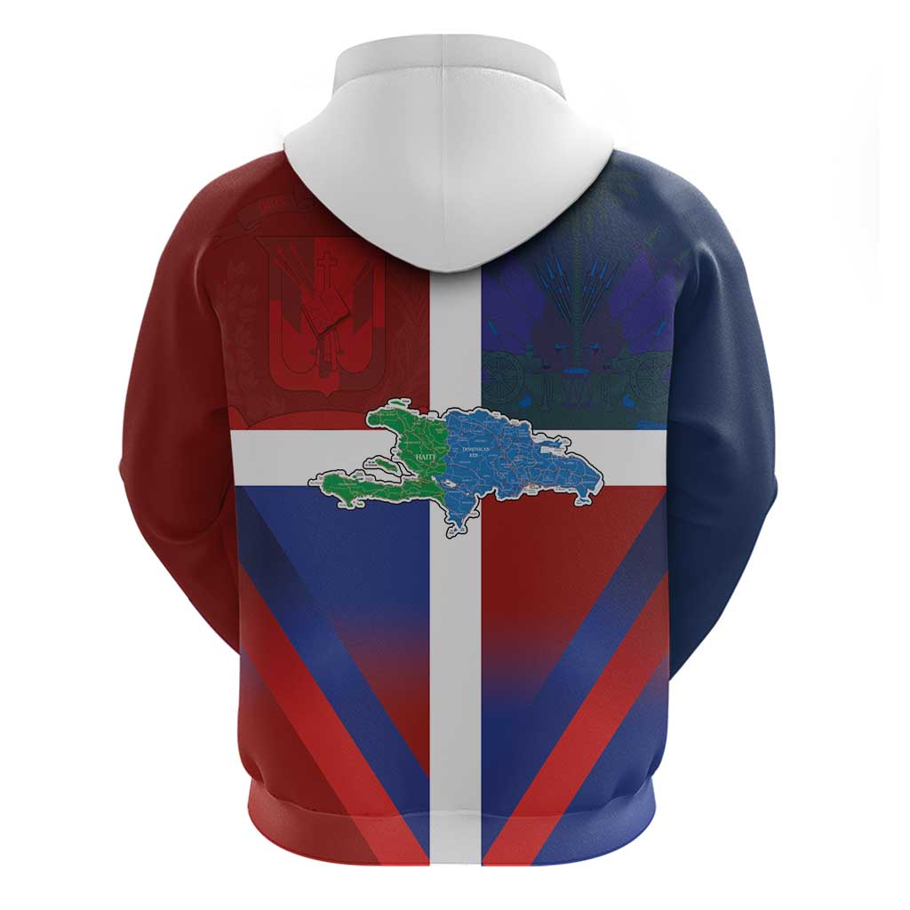 Haiti and Dominican Republic Hoodie Hispaniola with Emblems and Flag Style LT03