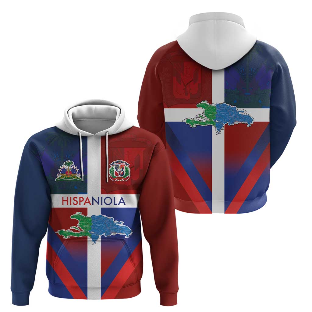 Haiti and Dominican Republic Hoodie Hispaniola with Emblems and Flag Style LT03