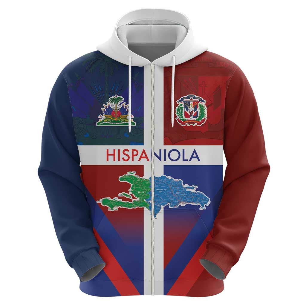 Haiti and Dominican Republic Hoodie Hispaniola with Emblems and Flag Style LT03
