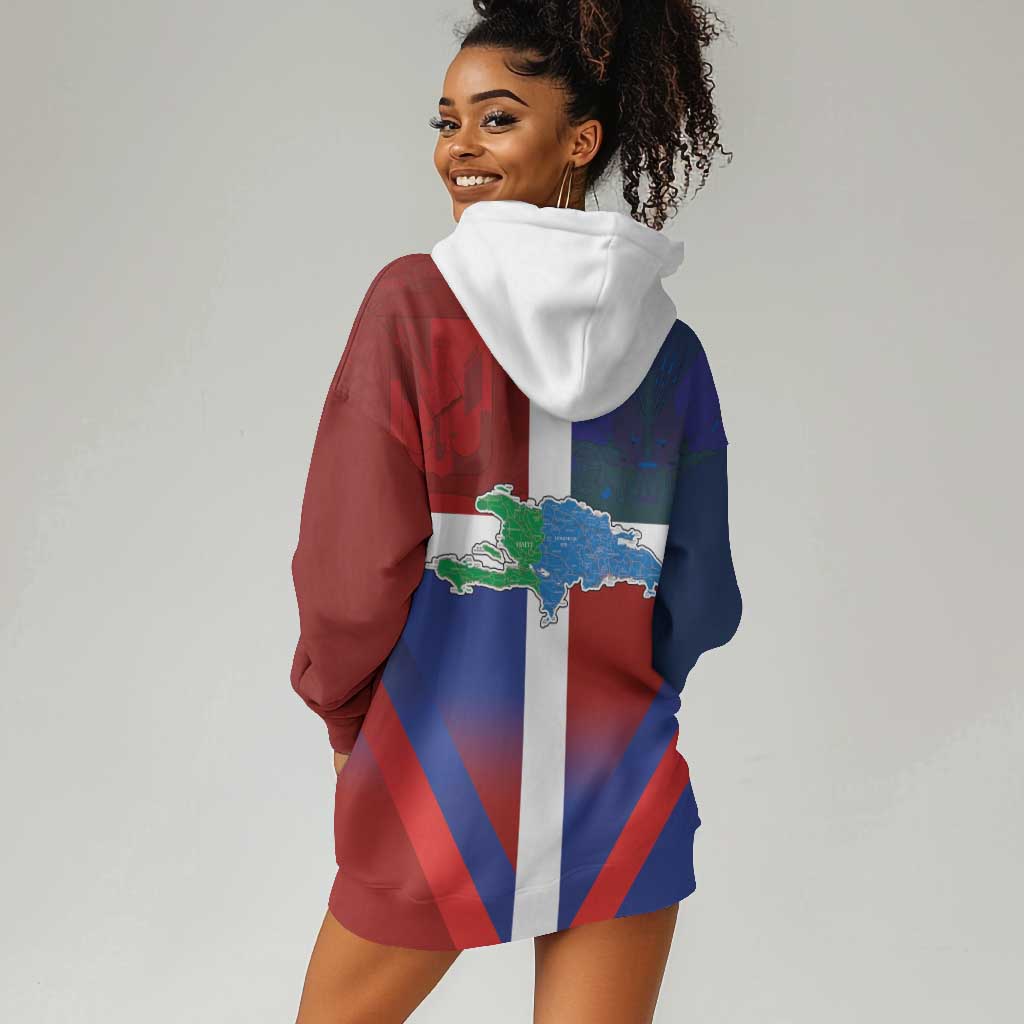 Hispaniola Hoodie Dress Haiti and Dominican Republic Emblems and Flag Style LT03