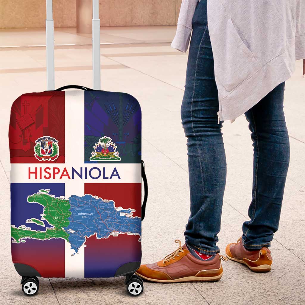 Haiti and Dominican Republic Luggage Cover Hispaniola with Emblems and Flag Style LT03