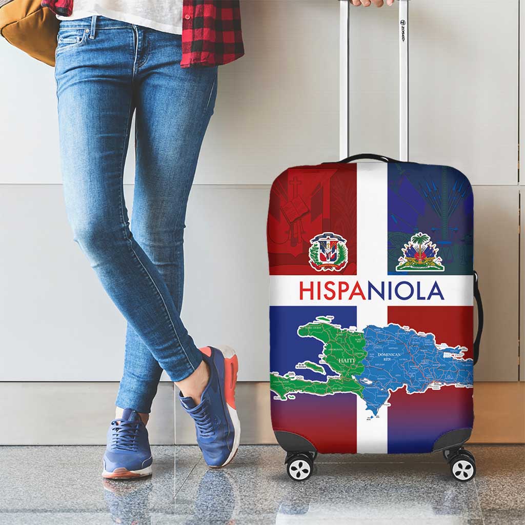 Haiti and Dominican Republic Luggage Cover Hispaniola with Emblems and Flag Style LT03