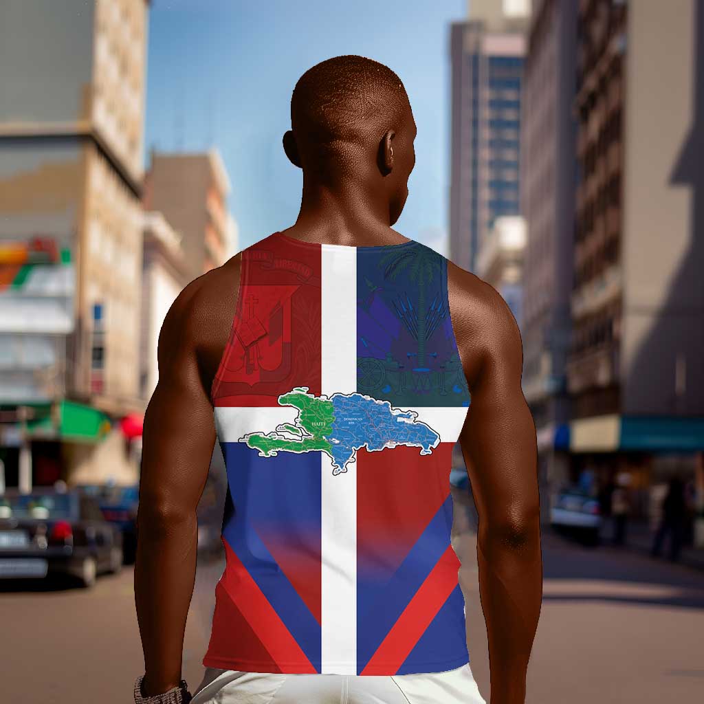 Hispaniola Men Tank Top Haiti and Dominican Republic Emblems and Flag Style LT03