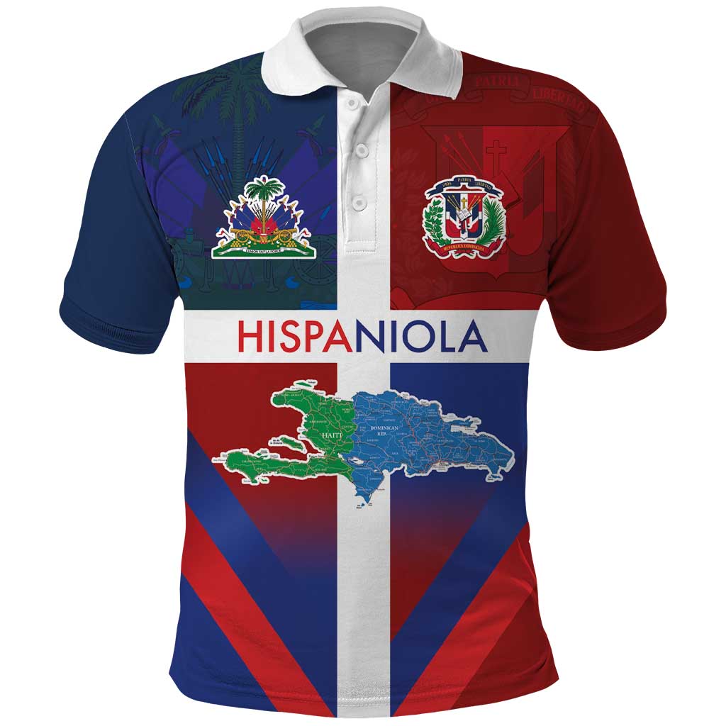 Haiti and Dominican Republic Polo Shirt Hispaniola with Emblems and Flag Style LT03