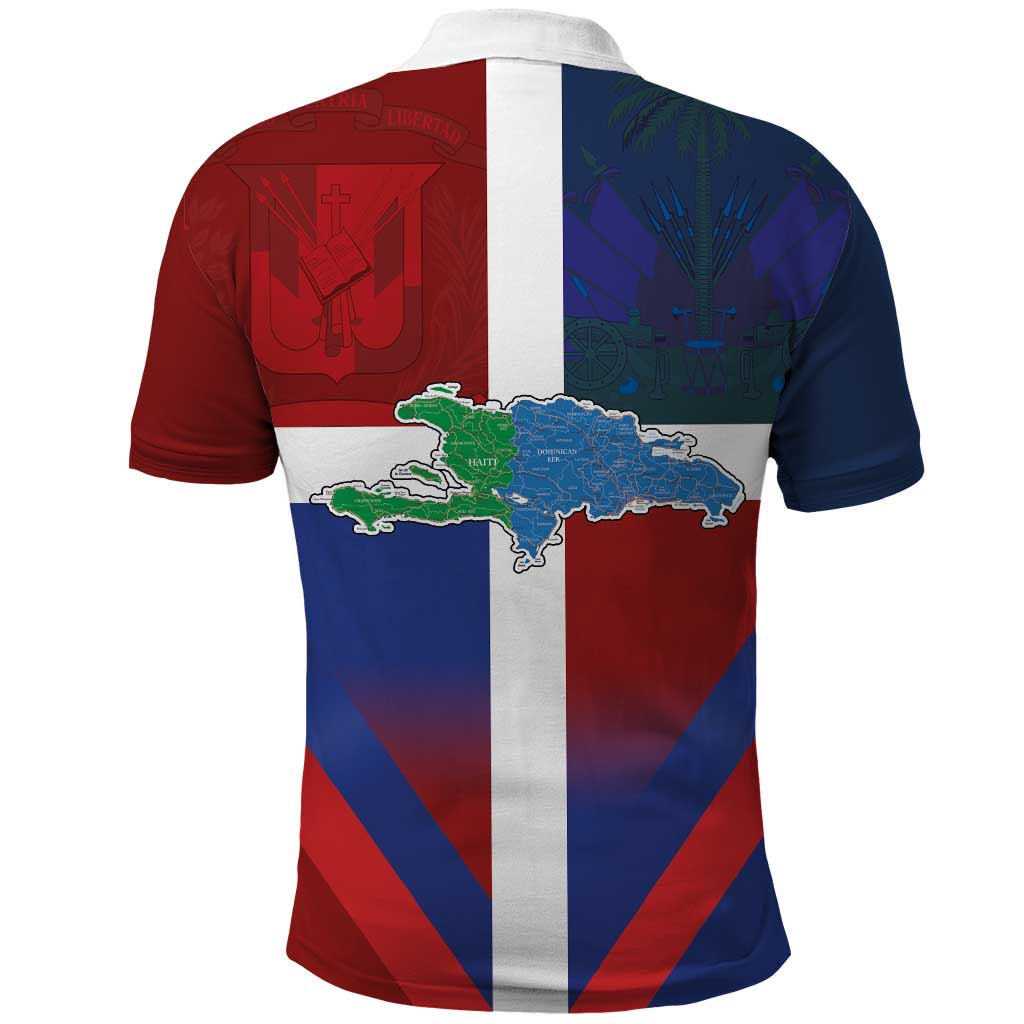 Haiti and Dominican Republic Polo Shirt Hispaniola with Emblems and Flag Style LT03