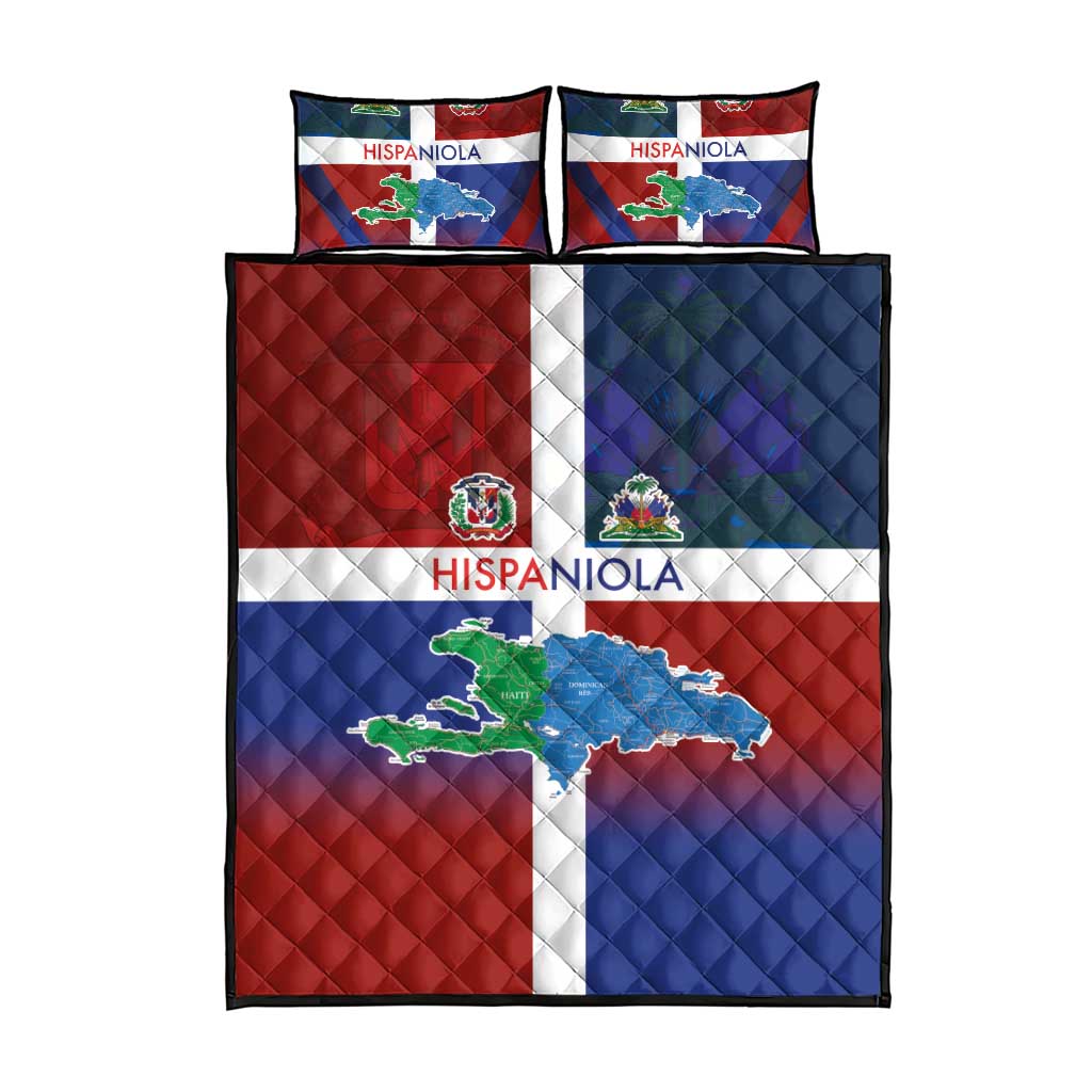 Hispaniola Quilt Bed Set Haiti and Dominican Republic Emblems and Flag Style LT03