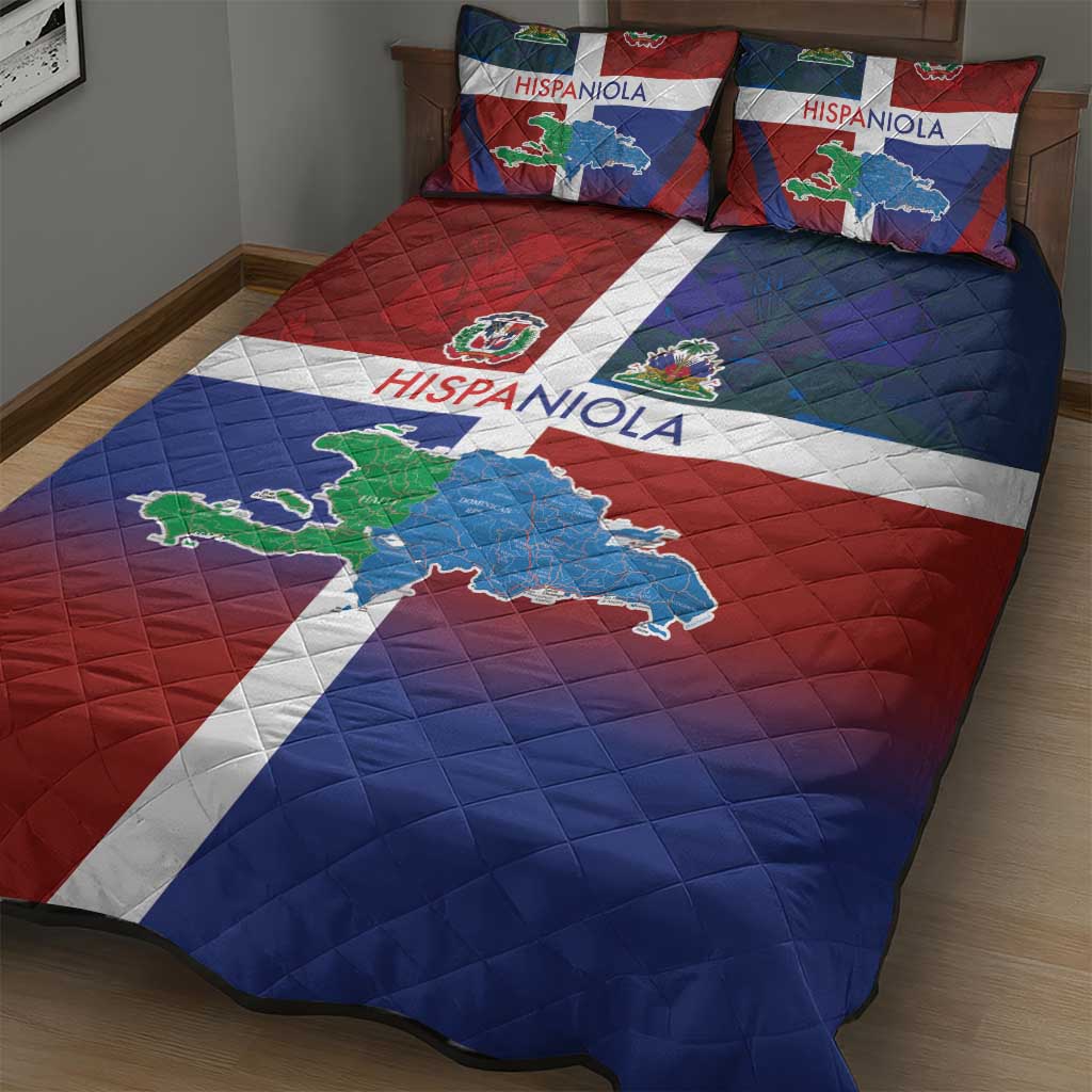 Hispaniola Quilt Bed Set Haiti and Dominican Republic Emblems and Flag Style LT03