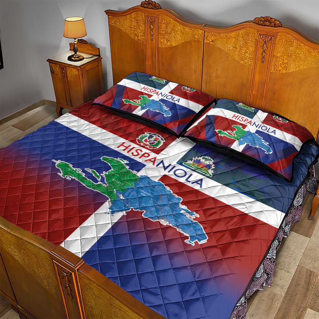 Hispaniola Quilt Bed Set Haiti and Dominican Republic Emblems and Flag Style LT03