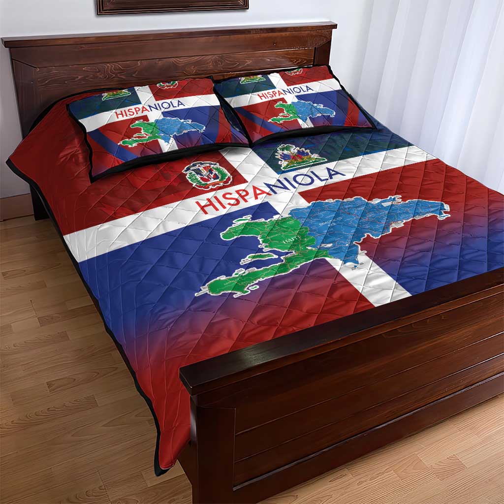 Hispaniola Quilt Bed Set Haiti and Dominican Republic Emblems and Flag Style LT03