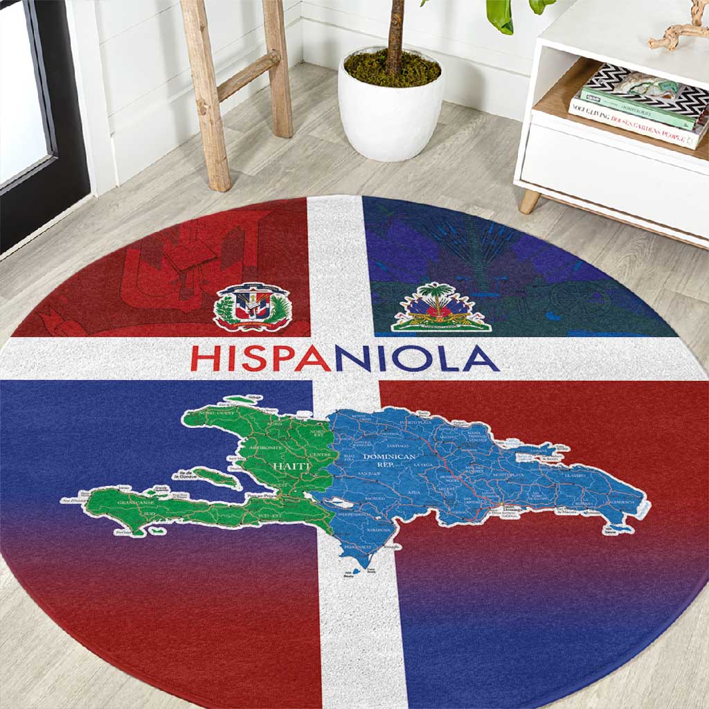 Hispaniola Round Carpet Haiti and Dominican Republic Emblems and Flag Style LT03
