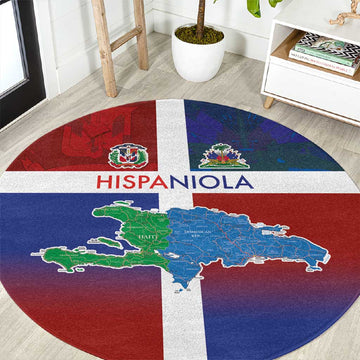 Hispaniola Round Carpet Haiti and Dominican Republic Emblems and Flag Style LT03