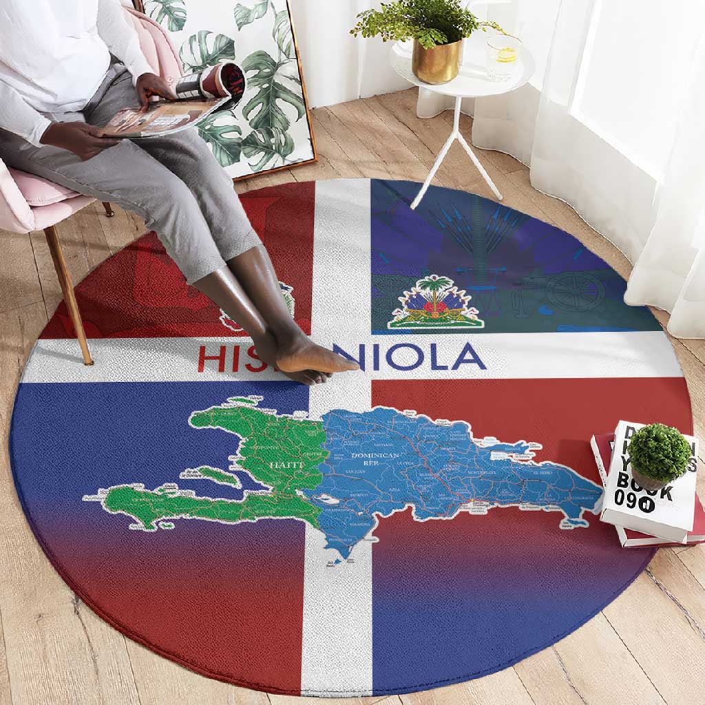 Hispaniola Round Carpet Haiti and Dominican Republic Emblems and Flag Style LT03