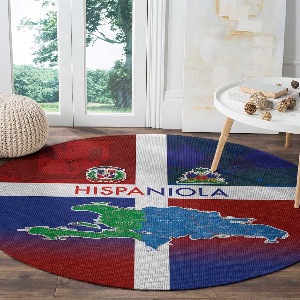 Hispaniola Round Carpet Haiti and Dominican Republic Emblems and Flag Style LT03