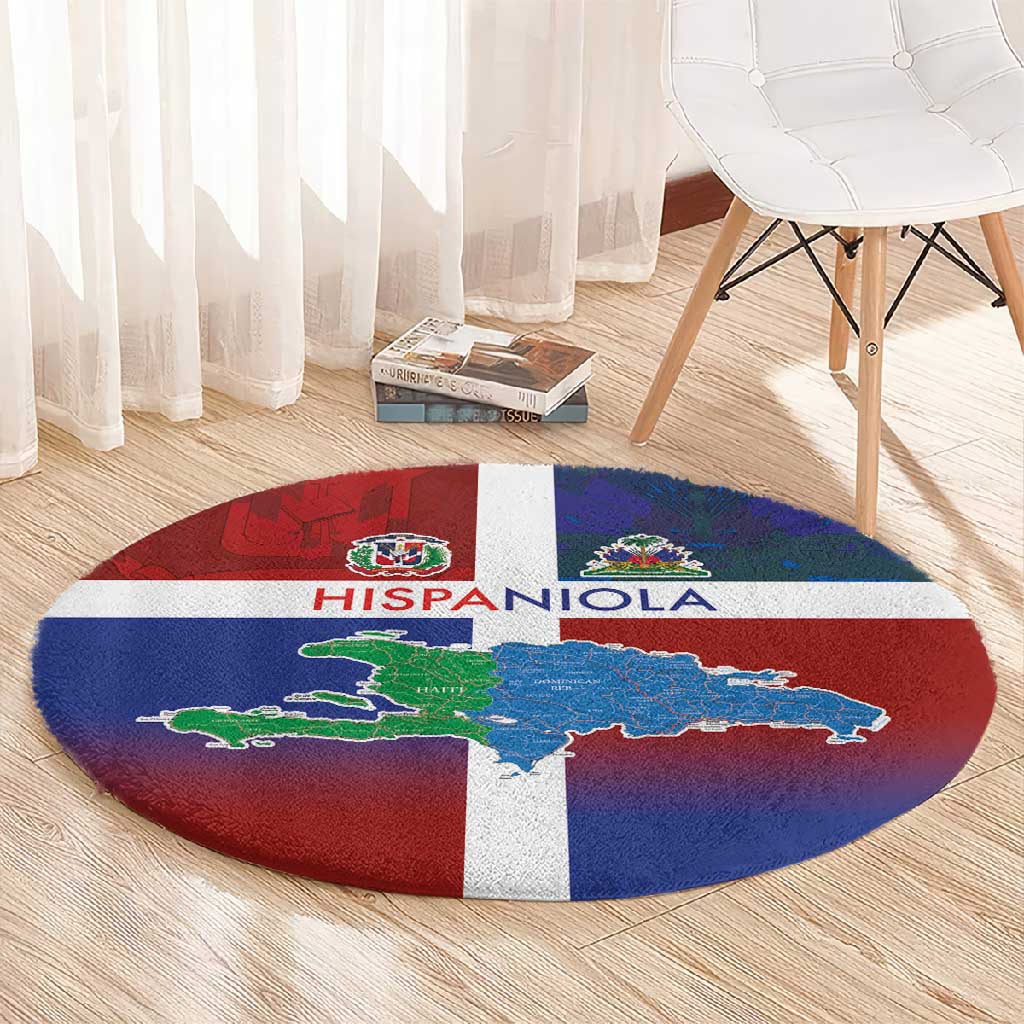 Hispaniola Round Carpet Haiti and Dominican Republic Emblems and Flag Style LT03