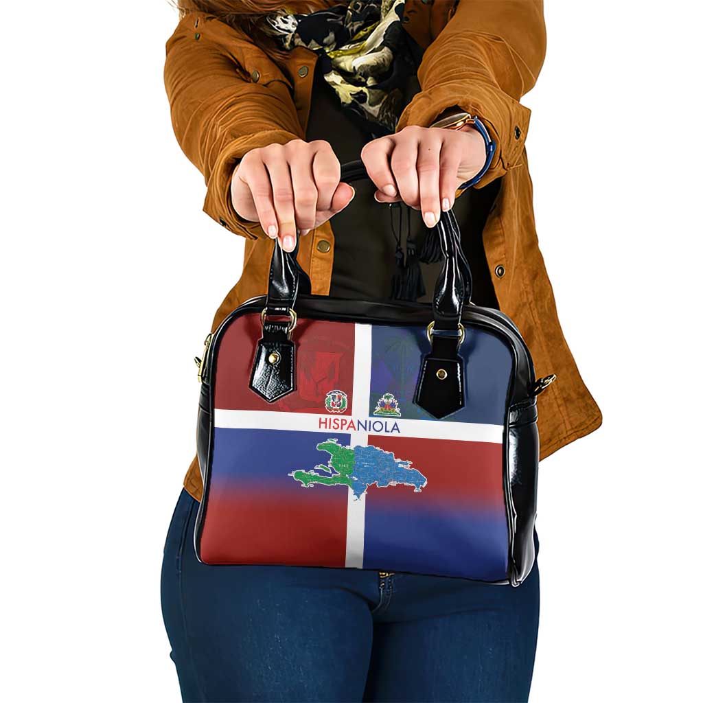 Haiti and Dominican Republic Shoulder Handbag Hispaniola with Emblems and Flag Style LT03