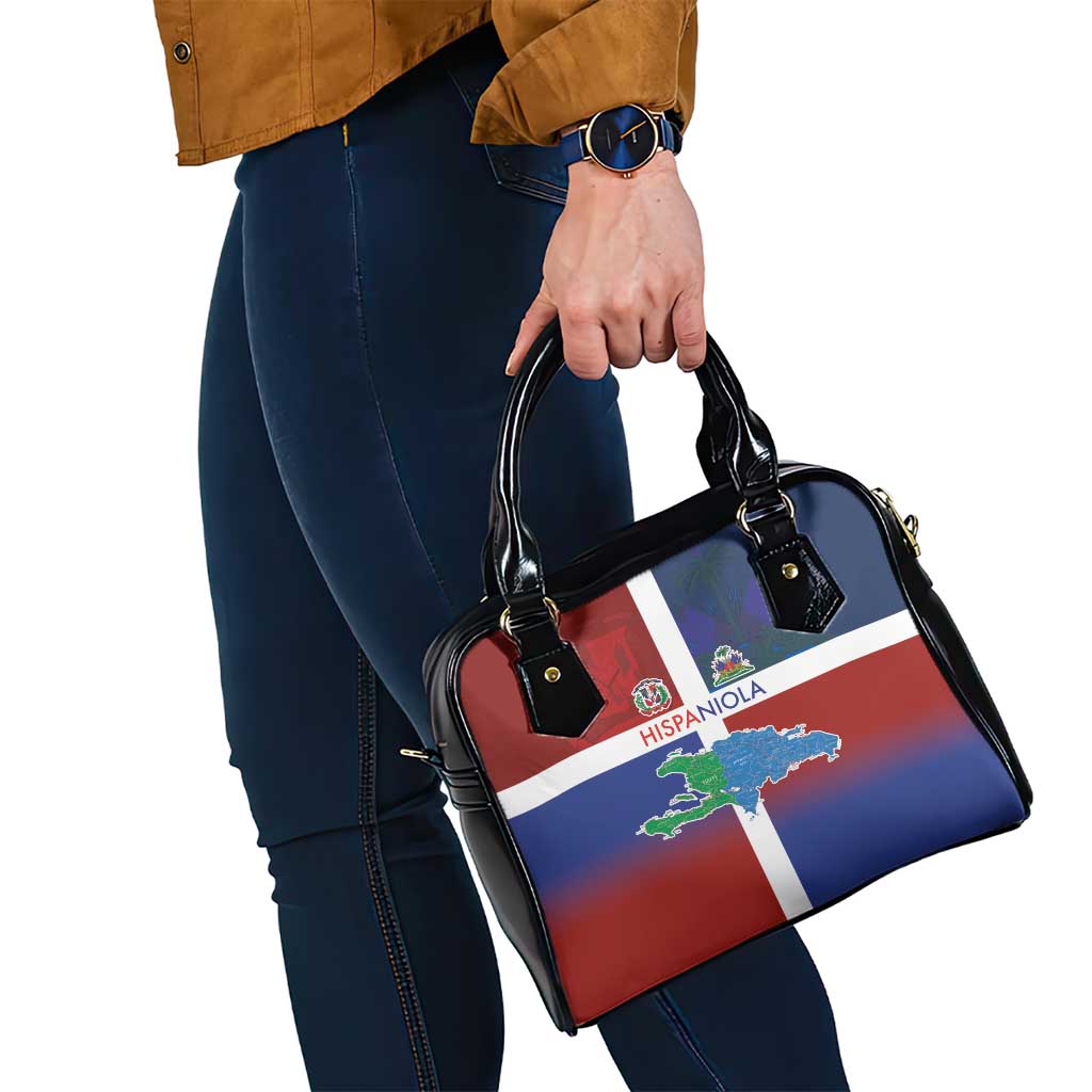 Haiti and Dominican Republic Shoulder Handbag Hispaniola with Emblems and Flag Style LT03