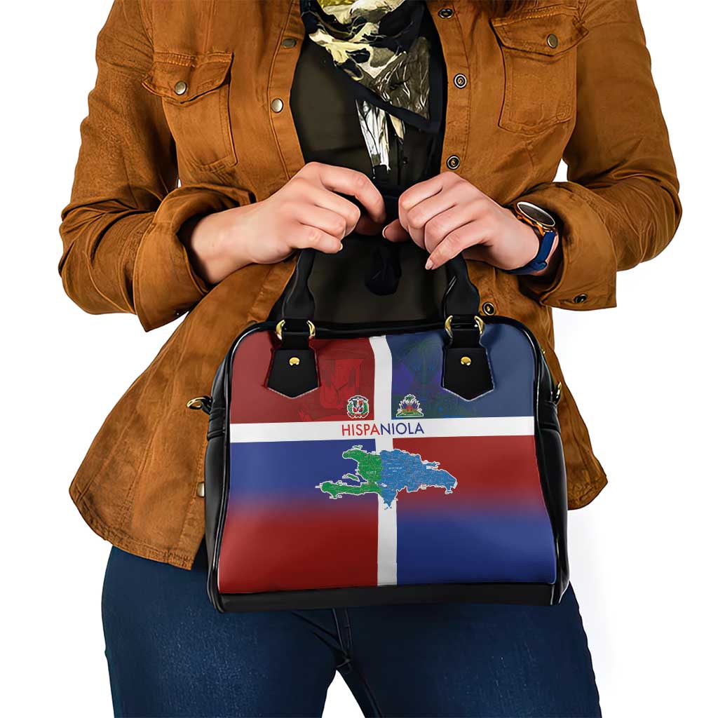 Haiti and Dominican Republic Shoulder Handbag Hispaniola with Emblems and Flag Style LT03