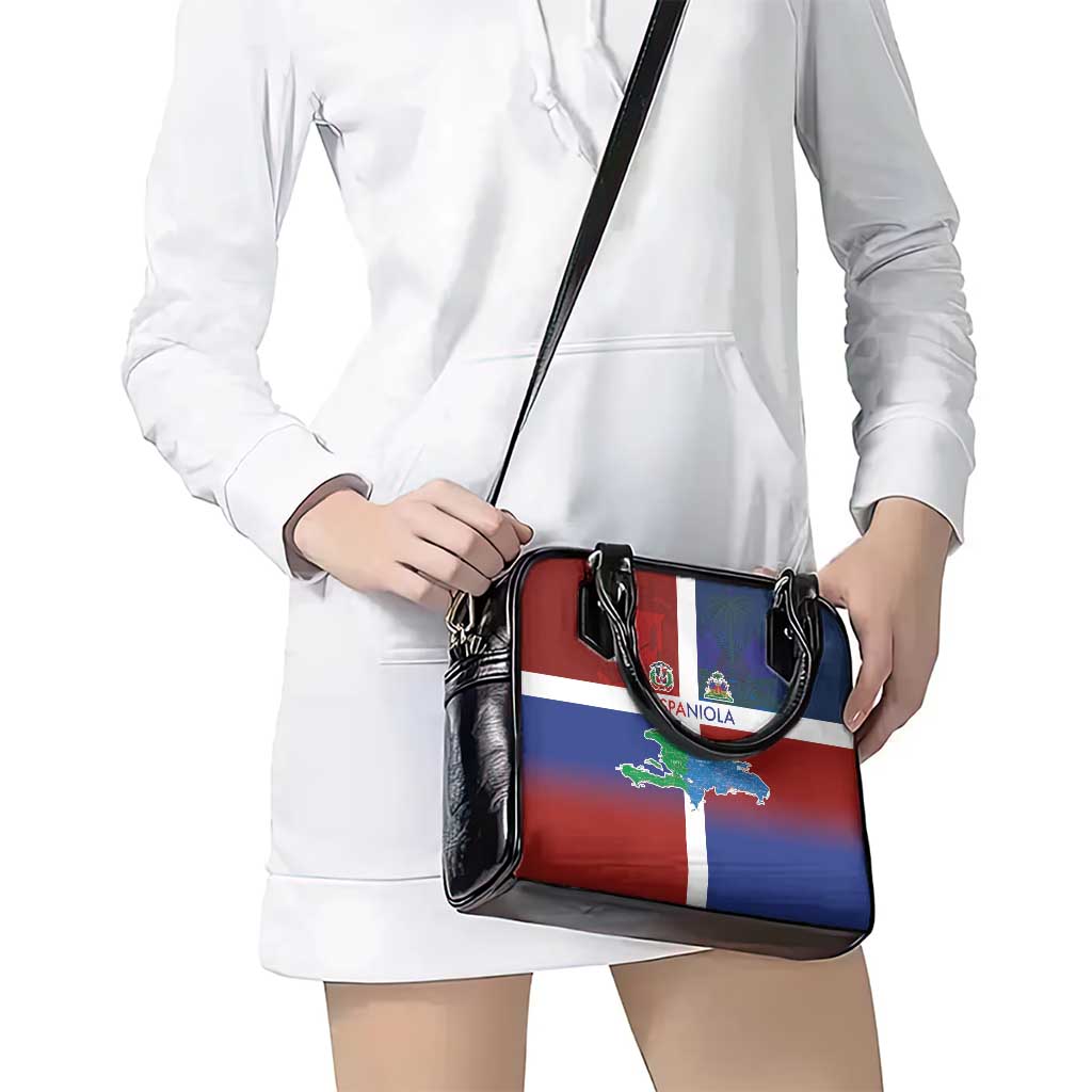 Haiti and Dominican Republic Shoulder Handbag Hispaniola with Emblems and Flag Style LT03