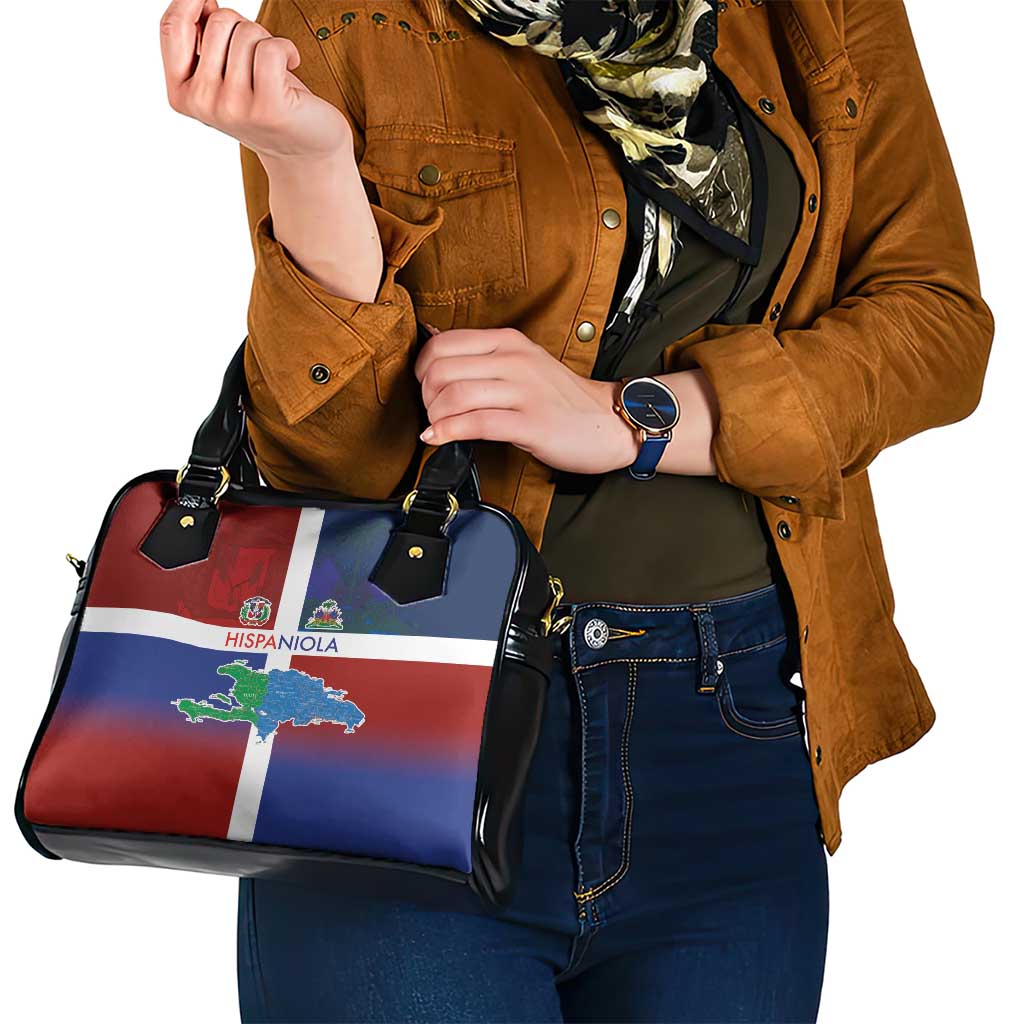 Haiti and Dominican Republic Shoulder Handbag Hispaniola with Emblems and Flag Style LT03