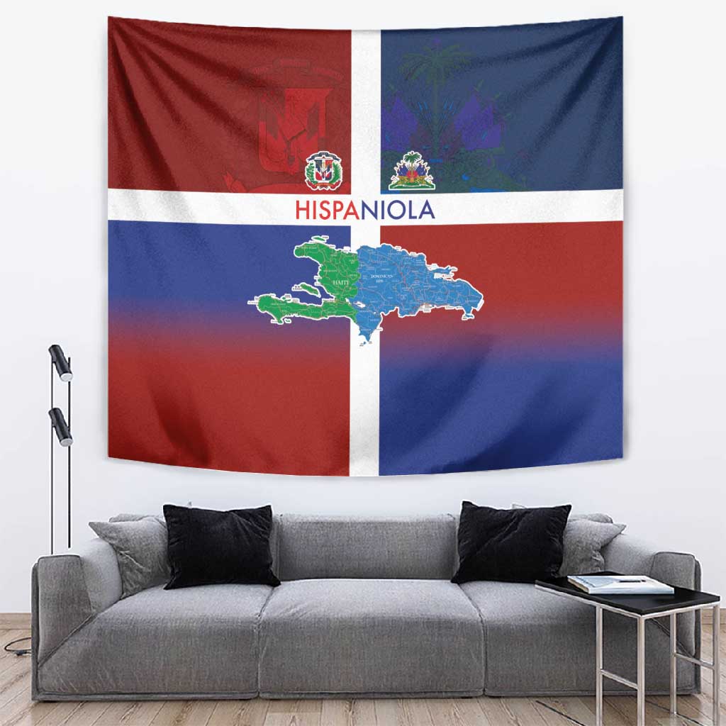 Hispaniola Tapestry Haiti and Dominican Republic Emblems and Flag Style LT03
