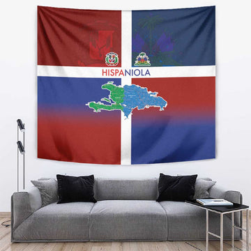 Hispaniola Tapestry Haiti and Dominican Republic Emblems and Flag Style LT03